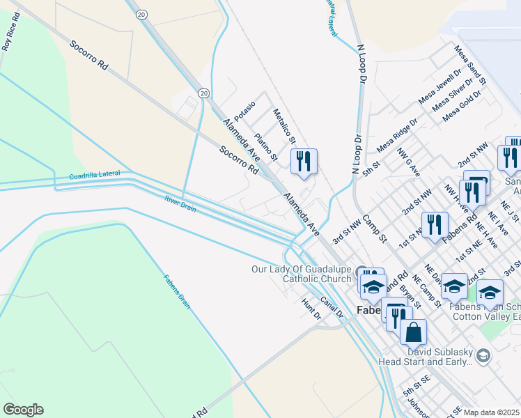 map of restaurants, bars, coffee shops, grocery stores, and more near 202 Oro Place in Fabens