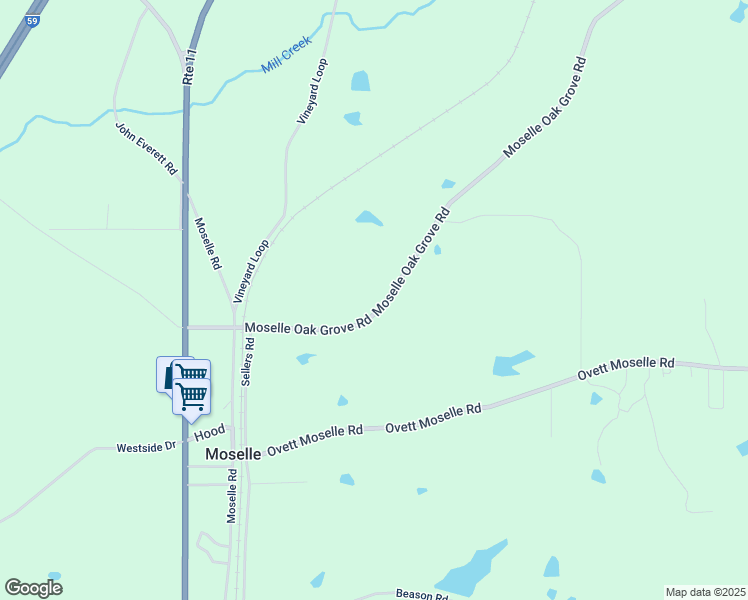 map of restaurants, bars, coffee shops, grocery stores, and more near 123 Moselle Oak Grove Road in Moselle
