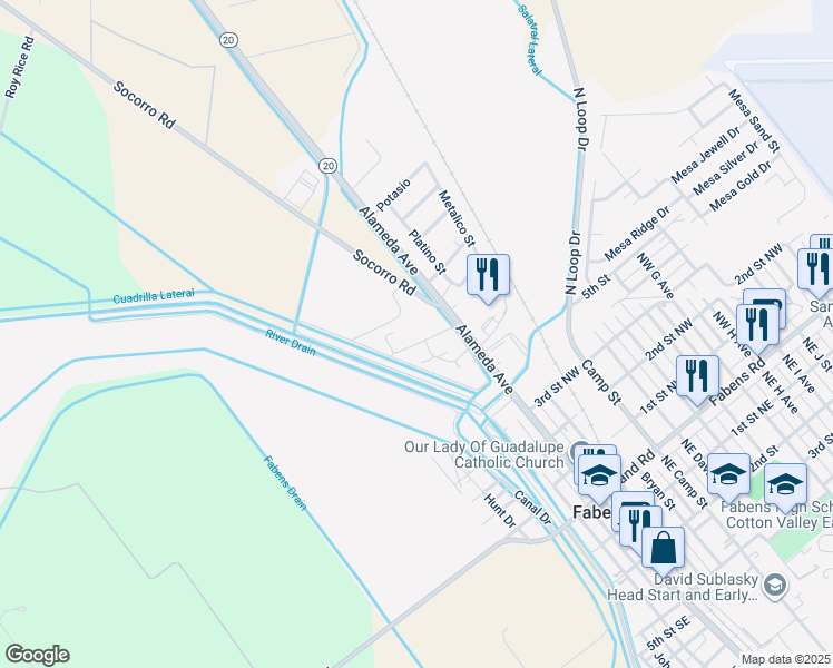 map of restaurants, bars, coffee shops, grocery stores, and more near 202 Oro Place in Fabens