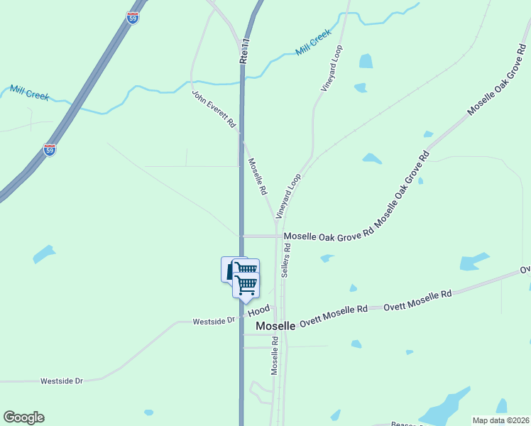 map of restaurants, bars, coffee shops, grocery stores, and more near 1-23 Moselle Oak Grove in Moselle