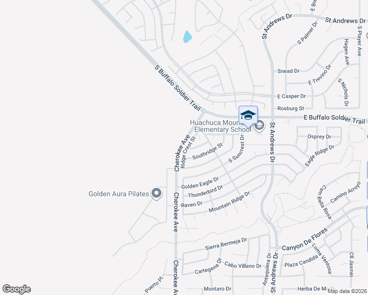 map of restaurants, bars, coffee shops, grocery stores, and more near 3322 Ridge Crest Street in Sierra Vista