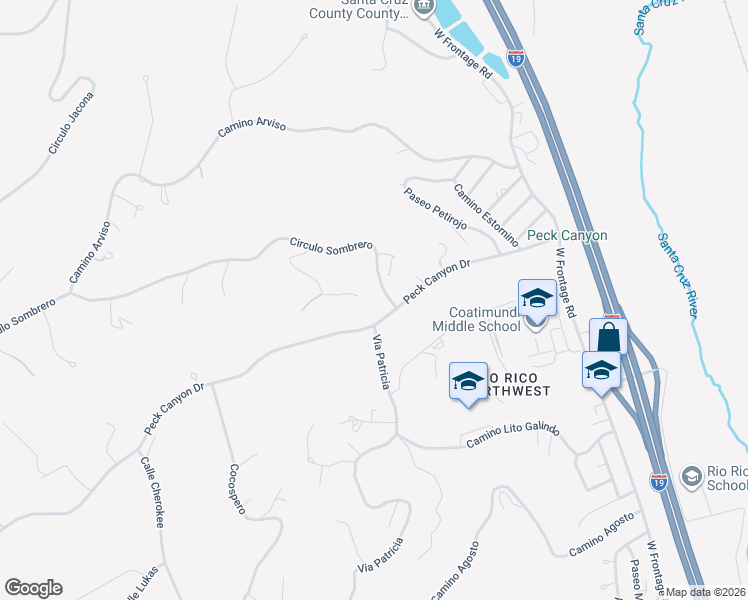 map of restaurants, bars, coffee shops, grocery stores, and more near 580 Alcanfor Court in Rio Rico
