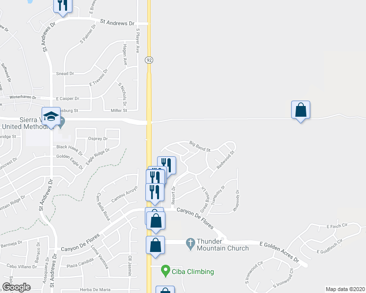 map of restaurants, bars, coffee shops, grocery stores, and more near 4295 Kings Canyon Way in Sierra Vista