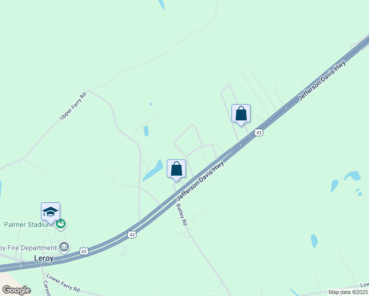 map of restaurants, bars, coffee shops, grocery stores, and more near 164 Martin Cut Off Road in Leroy
