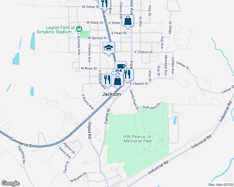 map of restaurants, bars, coffee shops, grocery stores, and more near in Jackson