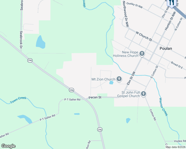 map of restaurants, bars, coffee shops, grocery stores, and more near 262 Ford Street in Poulan