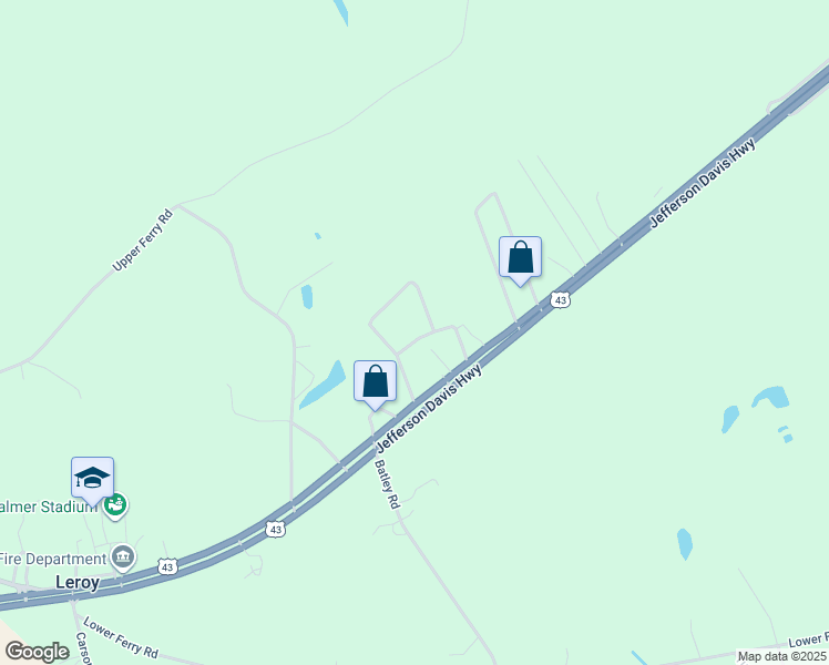 map of restaurants, bars, coffee shops, grocery stores, and more near 164 Martin Cut Off Road in Leroy