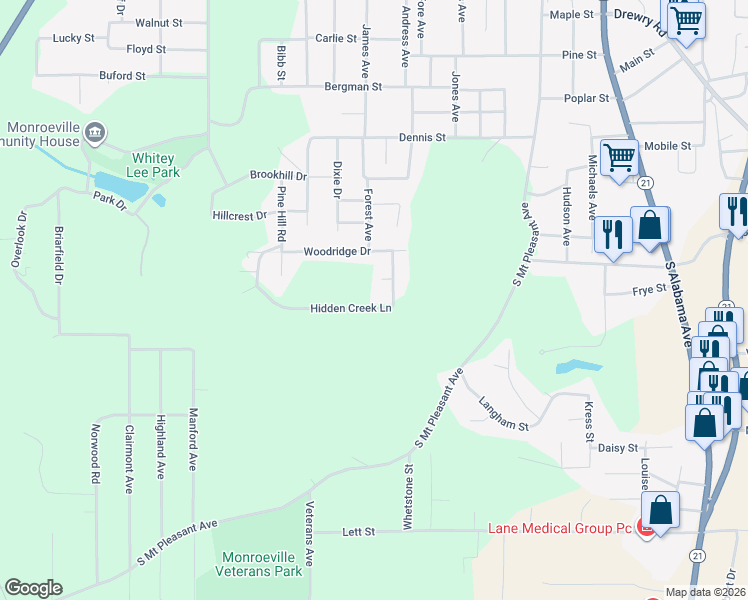map of restaurants, bars, coffee shops, grocery stores, and more near Rolling Hollows Drive in Monroeville