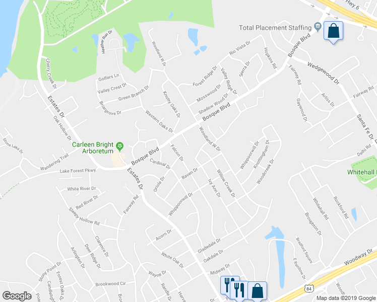 map of restaurants, bars, coffee shops, grocery stores, and more near 1000 Oak Grove Circle in Woodway
