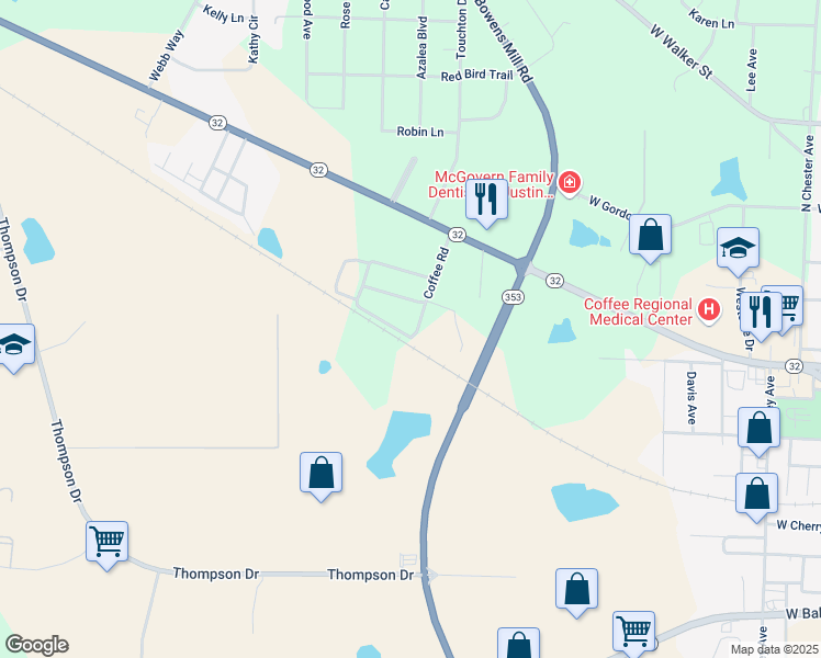 map of restaurants, bars, coffee shops, grocery stores, and more near 1800-1898 Coffee Road Exd in Douglas
