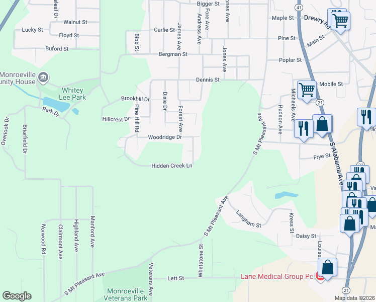 map of restaurants, bars, coffee shops, grocery stores, and more near Rolling Hollows Drive in Monroeville