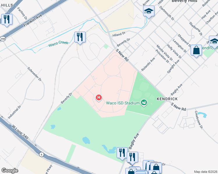 map of restaurants, bars, coffee shops, grocery stores, and more near 4800 Memorial Dr in Waco