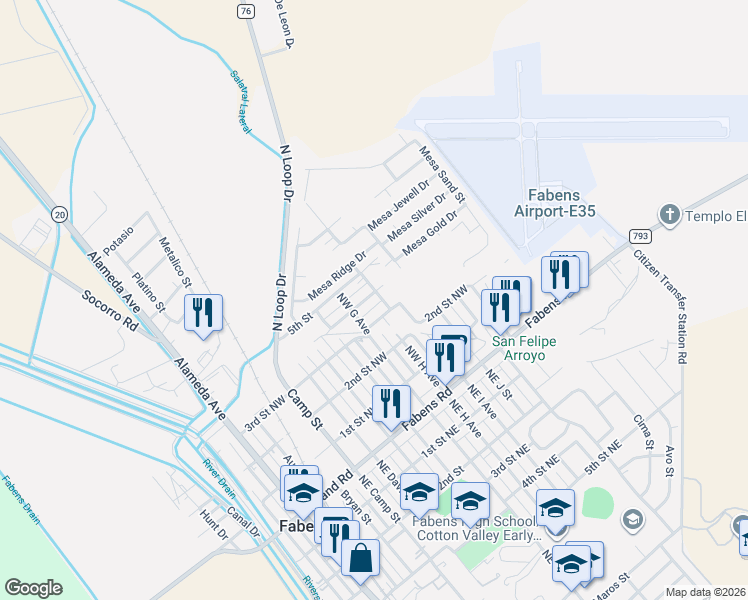 map of restaurants, bars, coffee shops, grocery stores, and more near 400 Northwest I Avenue in Fabens