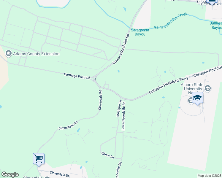 map of restaurants, bars, coffee shops, grocery stores, and more near 364-368 Lower Woodville Road in Natchez