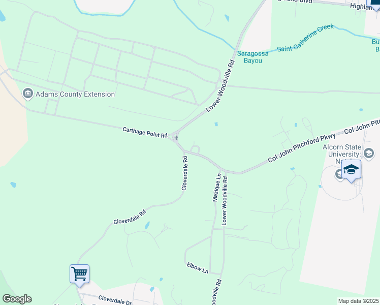map of restaurants, bars, coffee shops, grocery stores, and more near 364 Lower Woodville Road in Natchez