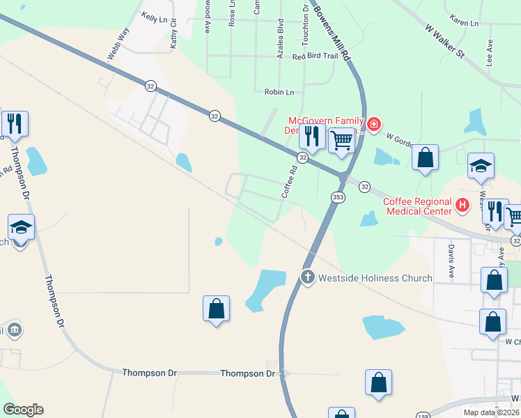 map of restaurants, bars, coffee shops, grocery stores, and more near 1807 Coffee Road in Douglas