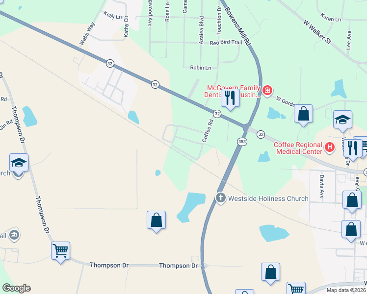 map of restaurants, bars, coffee shops, grocery stores, and more near 1807 Coffee Road in Douglas