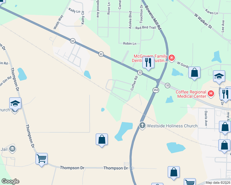 map of restaurants, bars, coffee shops, grocery stores, and more near 1807 Coffee Road in Douglas