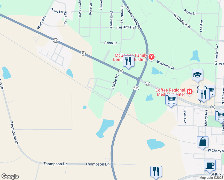 map of restaurants, bars, coffee shops, grocery stores, and more near 1800 Coffee Road Exd in Douglas