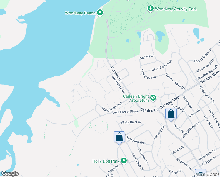 map of restaurants, bars, coffee shops, grocery stores, and more near 1506 Oak Hollow Drive in Waco