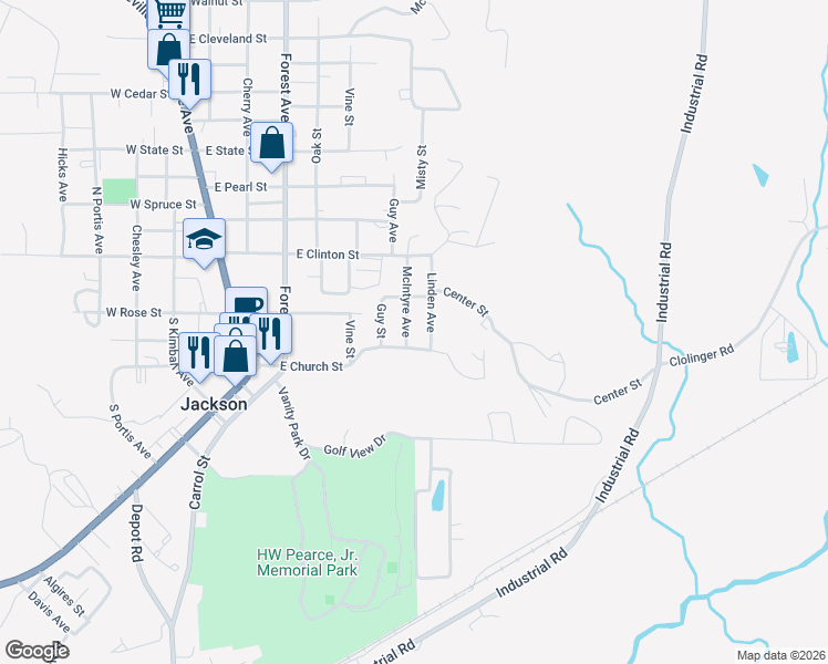 map of restaurants, bars, coffee shops, grocery stores, and more near 699 Center Street in Jackson