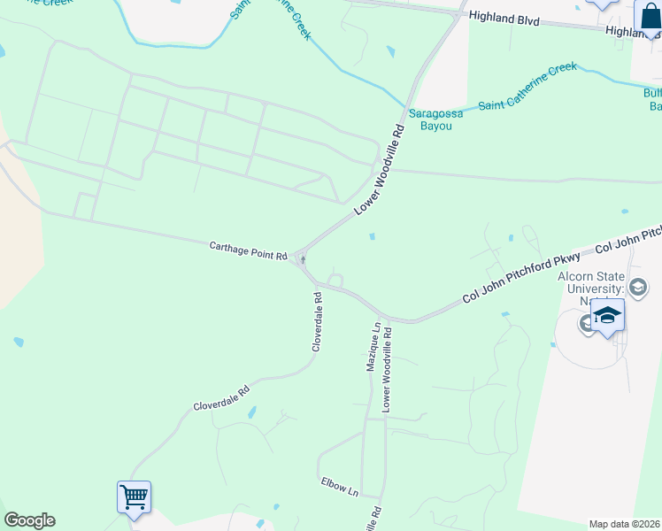 map of restaurants, bars, coffee shops, grocery stores, and more near 8 Oak Lane in Natchez