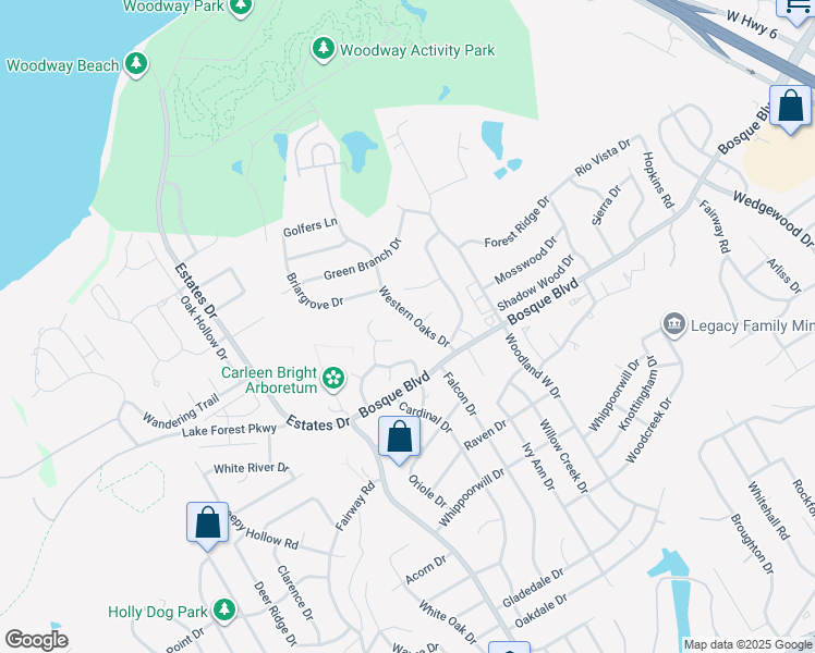 map of restaurants, bars, coffee shops, grocery stores, and more near 1140 Western Oaks Dr in Waco