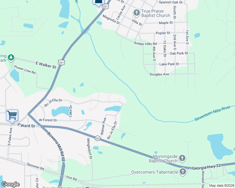 map of restaurants, bars, coffee shops, grocery stores, and more near 35 Creek Road in Douglas