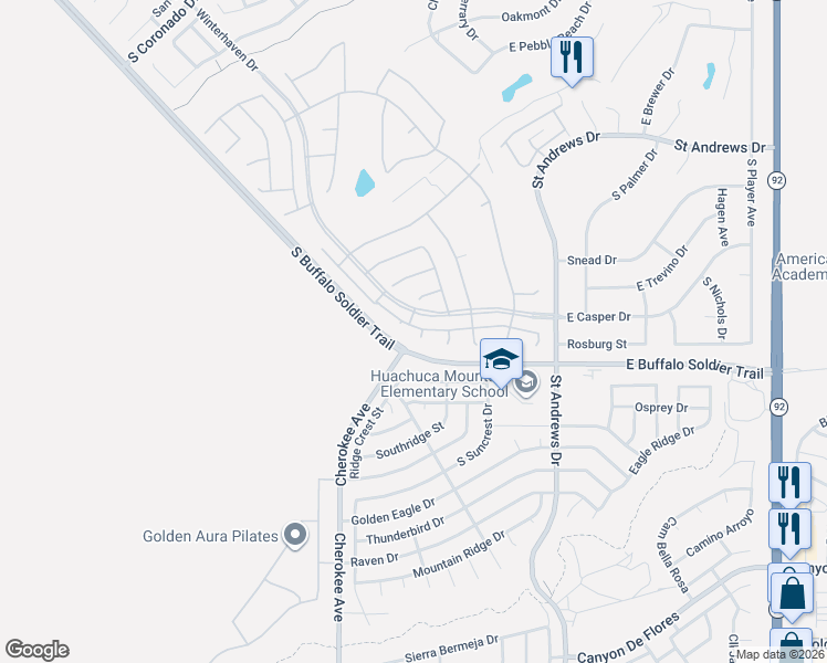 map of restaurants, bars, coffee shops, grocery stores, and more near 2726 Lemoor Court in Sierra Vista