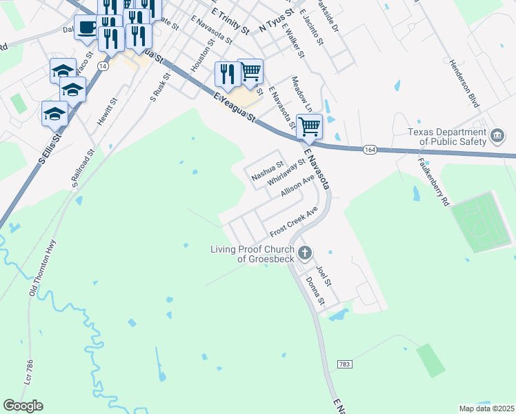 map of restaurants, bars, coffee shops, grocery stores, and more near 305 Allison Avenue in Groesbeck