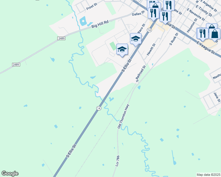 map of restaurants, bars, coffee shops, grocery stores, and more near 920 South Ellis Street in Groesbeck