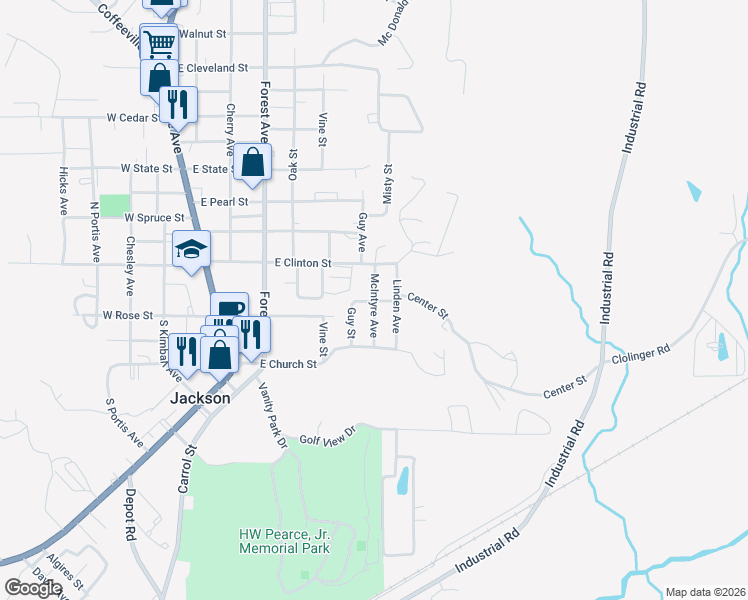 map of restaurants, bars, coffee shops, grocery stores, and more near 699 Center Street in Jackson