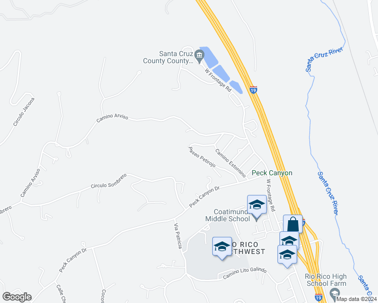 map of restaurants, bars, coffee shops, grocery stores, and more near 534 Paseo Petirojo in Rio Rico