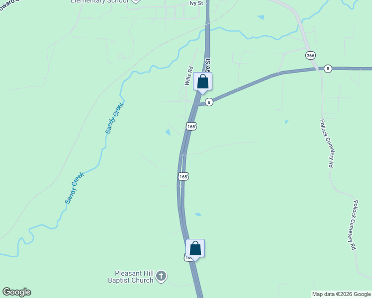 map of restaurants, bars, coffee shops, grocery stores, and more near 8363 Ridge Street in Pollock