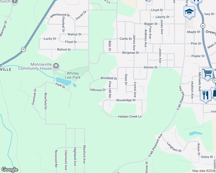map of restaurants, bars, coffee shops, grocery stores, and more near 800-834 Hillcrest Drive in Monroeville