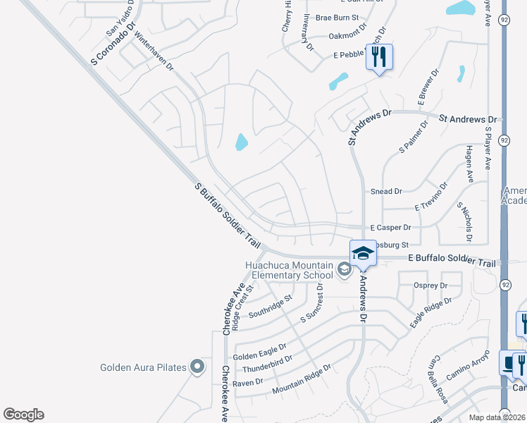 map of restaurants, bars, coffee shops, grocery stores, and more near 2618 Tarina Way in Sierra Vista
