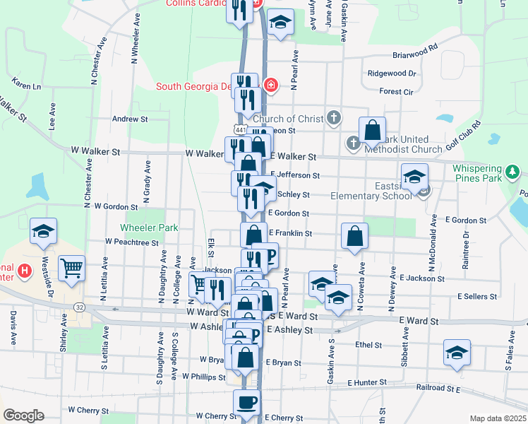 map of restaurants, bars, coffee shops, grocery stores, and more near in Douglas