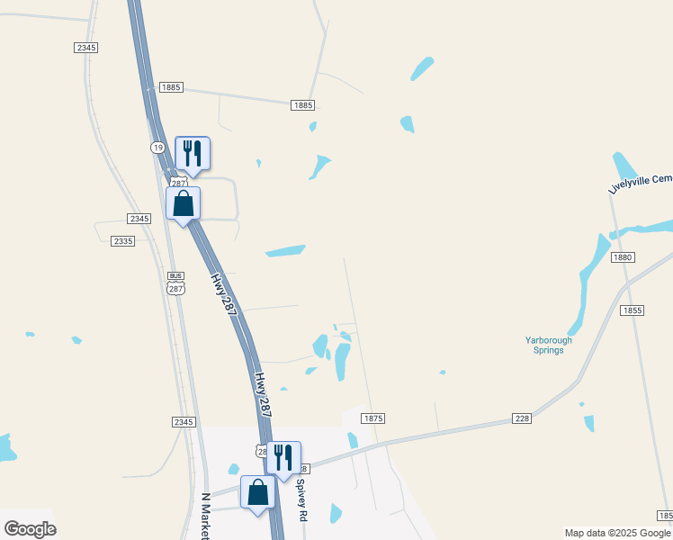 map of restaurants, bars, coffee shops, grocery stores, and more near 555 County Road 1875 in Grapeland