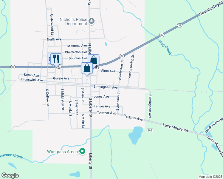 map of restaurants, bars, coffee shops, grocery stores, and more near 1112 Birmingham Avenue in Nicholls