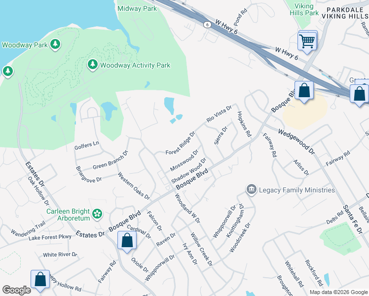 map of restaurants, bars, coffee shops, grocery stores, and more near 8232 Forest Ridge Dr in Waco