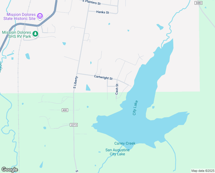 map of restaurants, bars, coffee shops, grocery stores, and more near 207 Thomas Lane in San Augustine