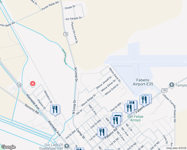 map of restaurants, bars, coffee shops, grocery stores, and more near 764 Mesa Canyon Drive in Fabens