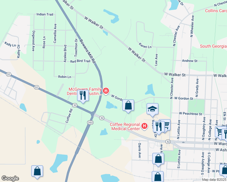 map of restaurants, bars, coffee shops, grocery stores, and more near 1351 West Gordon Street in Douglas