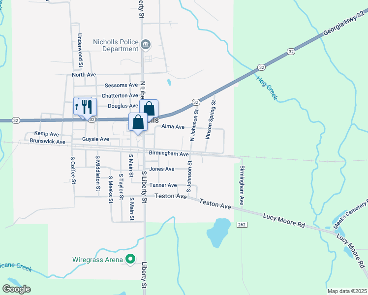 map of restaurants, bars, coffee shops, grocery stores, and more near 1112 Birmingham Avenue in Nicholls