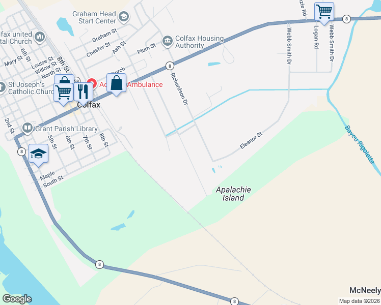 map of restaurants, bars, coffee shops, grocery stores, and more near 312-332 Eleanor Street in Colfax