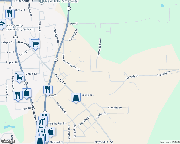 map of restaurants, bars, coffee shops, grocery stores, and more near George H Preyear Rd in Monroeville