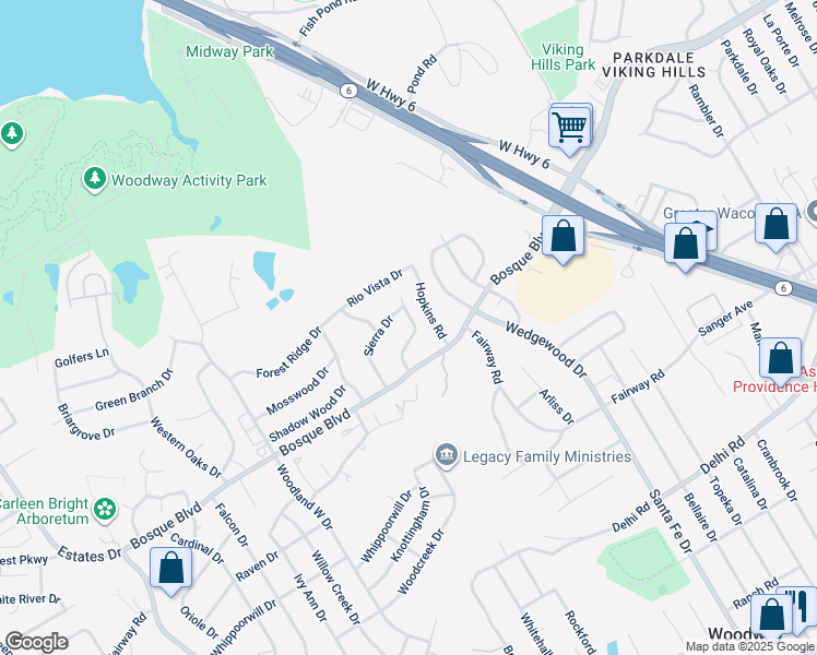 map of restaurants, bars, coffee shops, grocery stores, and more near 1140 Redondo Drive in Woodway