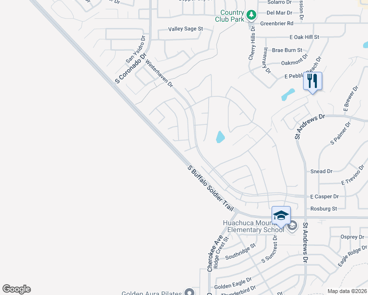map of restaurants, bars, coffee shops, grocery stores, and more near 2245 Evening Shadow Court in Sierra Vista