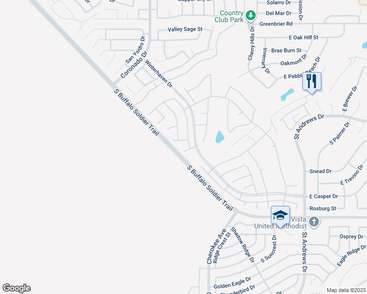 map of restaurants, bars, coffee shops, grocery stores, and more near 2245 Evening Shadow Court in Sierra Vista