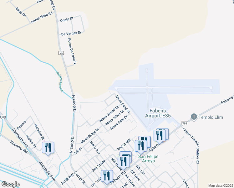 map of restaurants, bars, coffee shops, grocery stores, and more near 16105 Mesa Sand Street in Fabens